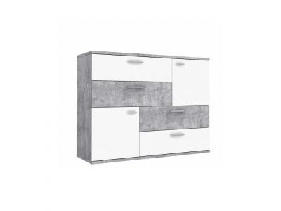 Commode 2 portes 4 tiroirs vieux bois blanc d&eacute;cor b&eacute;ton - DEST