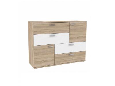Commode 2 portes 4 tiroirs d&eacute;cor ch&ecirc;ne clair blanc - dest 67584305