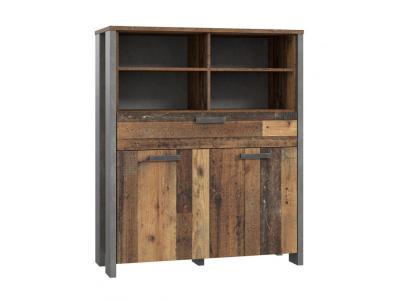 Commode 2 portes et 1 tiroir effet bois vieilli et b&eacute;ton gris - buck