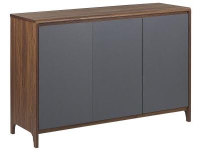 Beliani - Commode 3 portes grise et bois fonc&eacute; MEDFORT