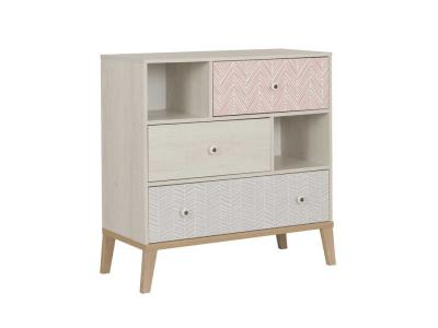 Commode 3 tiroirs Bois blanchi - SOLVEIG - L 94 x l 41 x H 95