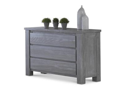 Tousmesmeubles Commode 3 tiroirs Bois massif Gris - GABRIEL - L 120 x l 45 x H 78 cm