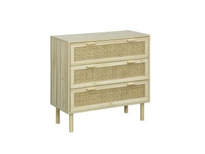sweeek Commode 3 tiroirs cannage et effet bois l sweeek Naturel