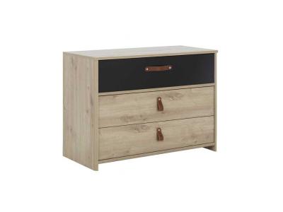 Commode 3 tiroirs Ch&ecirc;ne/Noir - ESTHER - L 85 x l 41 x H 68