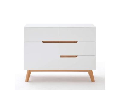 Commode 4 tiroirs 1 porte en bois blanc et ch&ecirc;ne - co16001-1