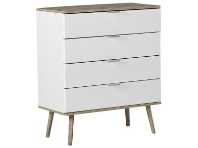 Beliani - Commode 4 tiroirs blanche et bois clair WALPI
