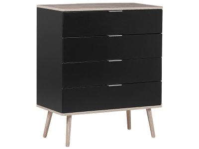 Beliani - Commode 4 tiroirs noire et bois clair WALPI