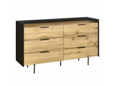 Akiten Retail - Commode 6 tiroirs Miko Noir et bois - Noir et bois