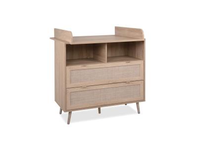 TERRE DE NUIT Commode &agrave; langer b&eacute;b&eacute; 2 tiroirs en bois naturel effet cannage - co7085