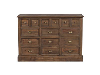 Commode en bois recycl&eacute; et m&eacute;tal, 15 tiroirs