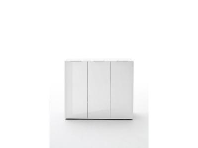 Commode avec 3 portes coloris laqu&eacute; blanc brillant - L120 x H101 x P39 cm --