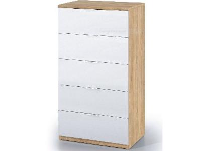 Commode avec 5 tiroirs coloris ch&ecirc;ne canadian et blanc artic - 110 x 60 x 40 cm -pegane-