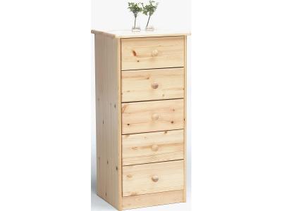 Commode avec 5 tiroirs en pin laqu&eacute; coloris naturel - longueur 41,8 x profondeur 34,6 x hauteur 89,10 cm 