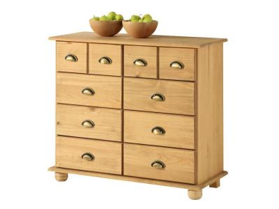 Commode apothicaire COLMAR en pin massif, 8 tiroirs, finition cir&eacute;e 