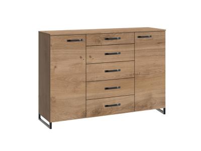 Commode Imitation ch&ecirc;ne poutre - L162 x H102 x P41 cm -PEGANE-