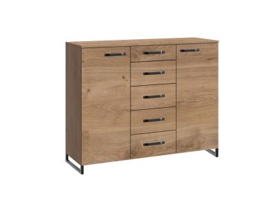 Commode combinee Imitation chene poutre rechampis raw steel - L139 x H102 x P41 cm --