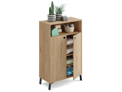 Commode de rangement 2 portes coloris ch&ecirc;ne dor&eacute; - hauteur 120 x longueur 74.5 x profondeur 40 cm