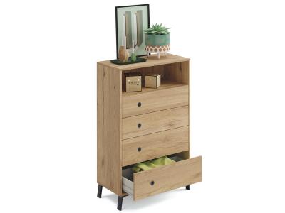 Commode de rangement 4 tiroirs coloris ch&ecirc;ne dor&eacute; - hauteur 120 x longueur 74.5 x profondeur 40 cm