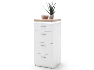 Commode de rangement coloris blanc /ch&ecirc;ne + LED - Longueur 42 x Hauteur 98 x Profondeur 44 cm