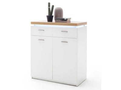 Commode de rangement coloris ch&ecirc;ne et blanc - Longueur 85 x Hauteur 98 x Profondeur 44 cm