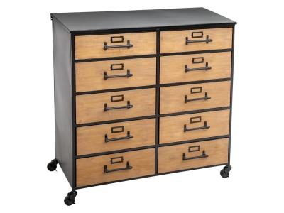 Commode de rangement de 10 tiroirs, coloris noir/naturel - L.84 x l.43 x H.86,7 cm --