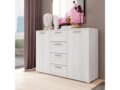 Commode design 2 portes et 4 tiroirs 130cm. Collection floyd effet bois blanc
