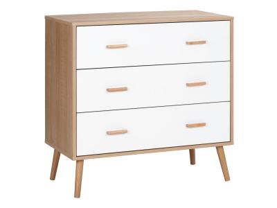 Commode scandinave sur pieds 3 tiroirs blanc aspect bois clair