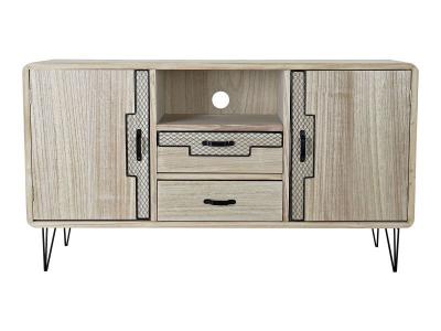 Commode en bois Paulownia et pied en metal avec 2 portes et 2 tiroirs - Largeur 120 x Hauteur 65 x Profondeur 41 cm -- 