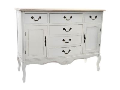 Commode en bois sapin blanc avec 6 tiroirs et 2 portes - largeur 118 x hauteur 90 x profondeur 45cm