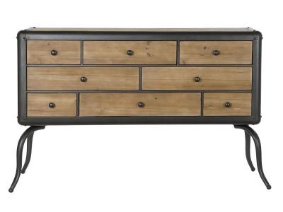 Commode en bois sapin et pied en m&eacute;tal avec 8 tiroirs - largeur 129 x hauteur 79 x profondeur 42 cm