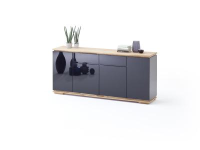 Commode en chene massif laque noir brillant - L182 x H81 x P40 cm --