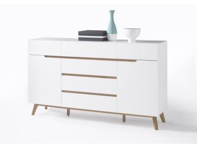 Pegane Commode en laqu&eacute; blanc mat avec pi&egrave;tement en ch&ecirc;ne - L169 x H101 x P40 cm