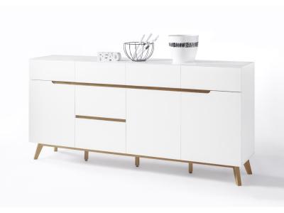 Commode en laque blanc mat avec pietement en chene - L193 x H95 x P40 cm --