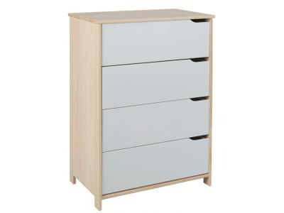 Commode en pin massif naturel et blanc - L.80 x H.102 x P.40 cm --