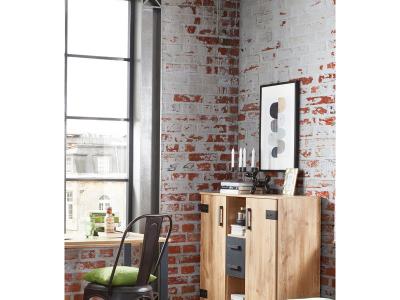 Commode haute ch&ecirc;ne poutre - 124 x 105 x 41 cm -PEGANE-