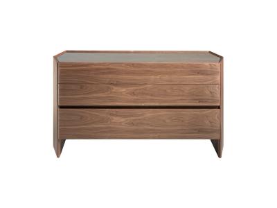 Commode de noyer et verre 7073C, 143 x 50 x 75 cm. -