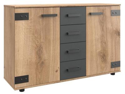 Commode meuble de rangement coloris ch&ecirc;ne fonc&eacute; - longueur 130 x hauteur 83 x profondeur 41 cm