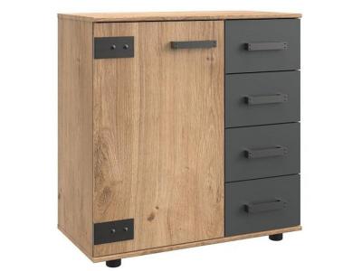 Commode meuble de rangement coloris ch&ecirc;ne fonc&eacute; - longueur 81 x hauteur 83 x profondeur 41 cm