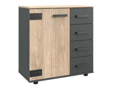 Commode meuble de rangement coloris ch&ecirc;ne - longueur 81 x hauteur 83 x profondeur 41 cm