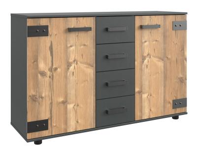 Pegane Commode 4 tiroirs - Ch&ecirc;ne/gris