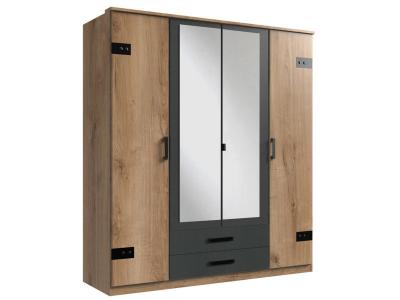 Pegane Commode 5 tiroirs industriel - Ch&ecirc;ne