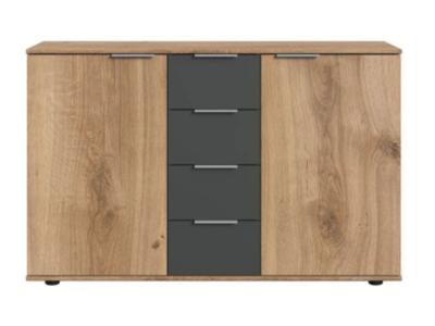 Commode meuble de rangement coloris imitation chene poutre/graphite - Longueur 130 x Hauteur 83 x Profondeur 41 cm -- 