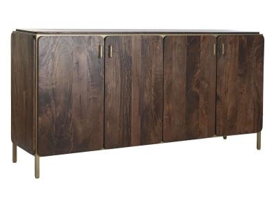 Commode, meuble de rangement en bois de manguier marron et acier dor&eacute; - Longueur 160 x Profondeur 40 x hauteur 81 cm -- 