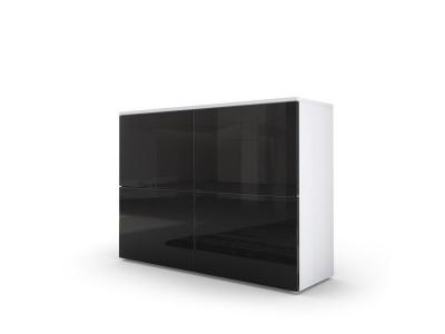 Commode moderne blanche et noir fa&ccedil;ades laqu&eacute;es et corps mat 72 x 92 x 35 cm 