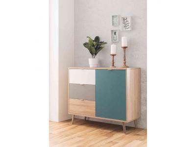 Terre de Nuit Commode scandinave 3 tiroirs 1 porte multicolore CO7001