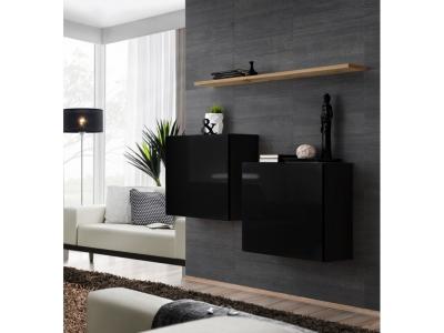 ASM Commode - Switch SB I - 2 Vitrines Carr&eacute;es - 1 &eacute;tag&egrave;re - Bois Et Noir - Mod&egrave;le 2