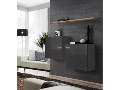 Meuble TV - Commode - Switch SB I - 2 vitrines carr&eacute;es - 1 &eacute;tag&egrave;re - Bois et graphite - Mod&egrave;le 2