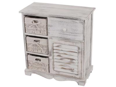 Commode / table d'appoint / armoire, 3 paniers, 1 tiroir, 60x30x63cm, shabby, vintage, blanc 