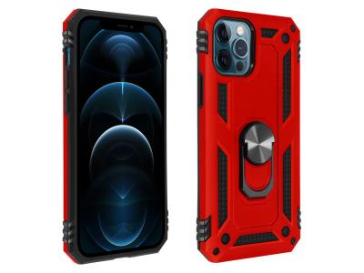 AVIZAR Coque pour t&eacute;l&eacute;phone -  - Apple iPhone 12 / 12 Pro - Antichoc bi-mati&egrave;re - Bague Support Vid&eacute;o - Rouge 