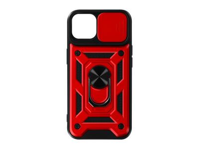 AVIZAR Coque Iphone 13 Avec Cache Cam&eacute;ra Et Bague Support Vid&eacute;o Rouge